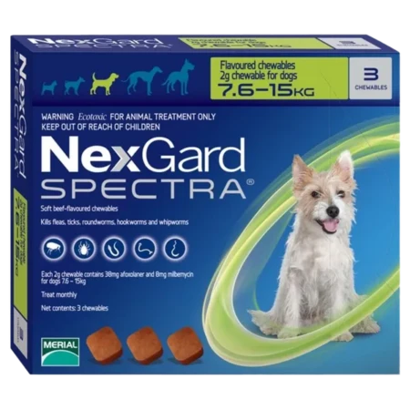 NexGard spectra 7.5- 15 kg anti fleas tab for dogs one box (3 tab) one tab every month